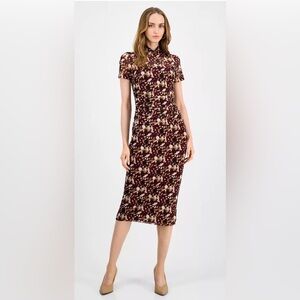 Bar 111 Women's Printed-Mesh Mock-Neck Midi Dress Small Ruched Bodycon Stretch